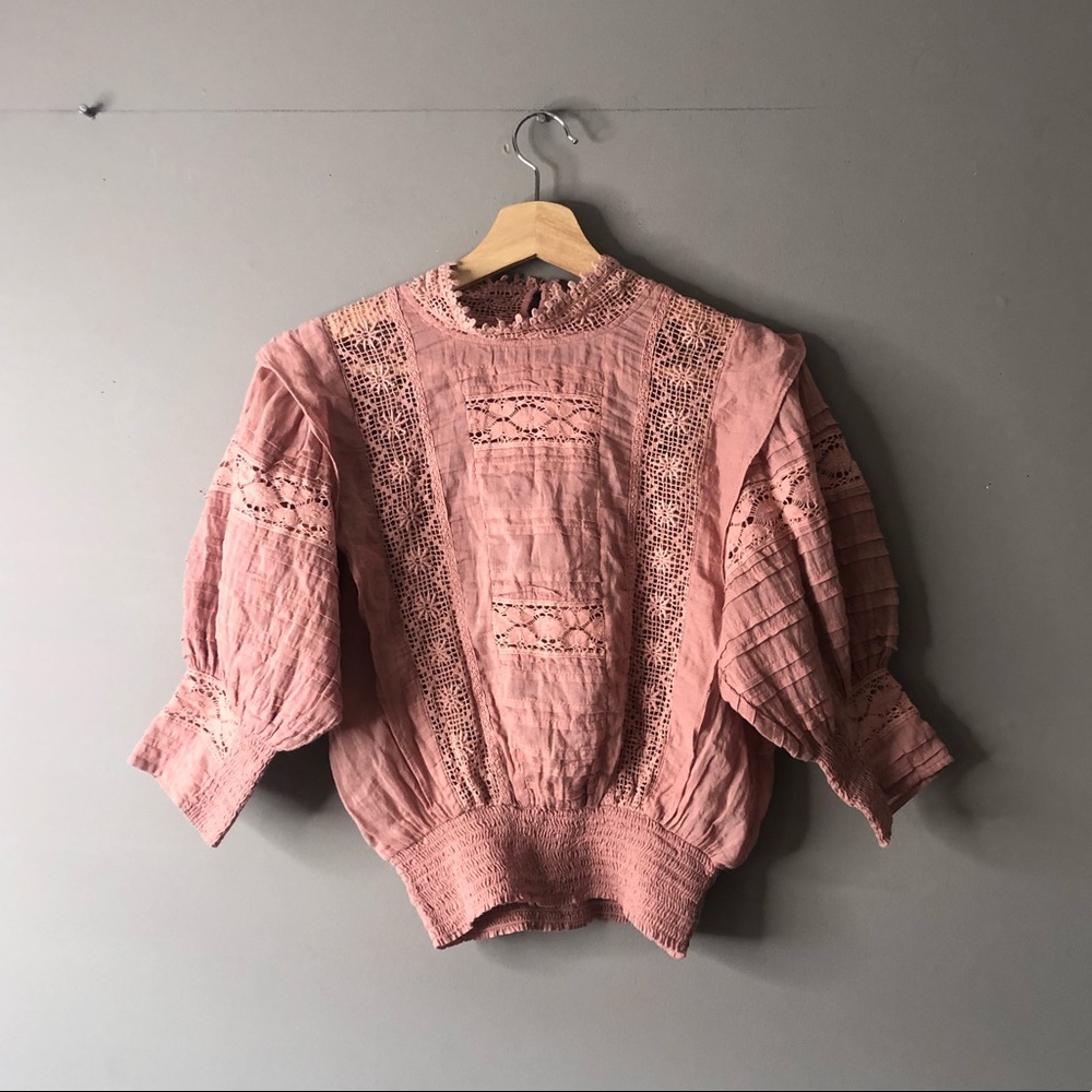 Free people pink blush crop lace top small